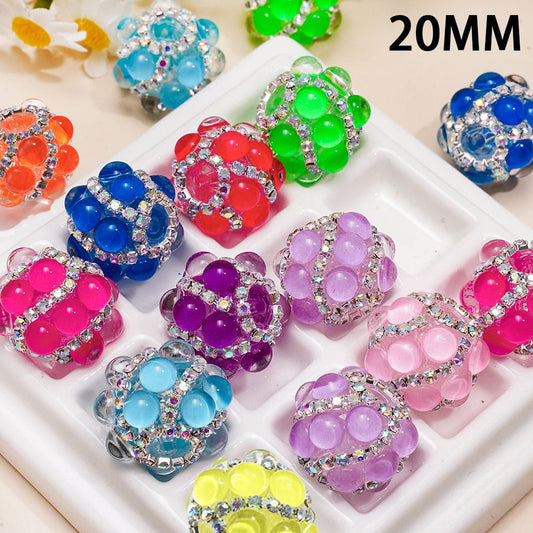 Hand-Made Acrylic Beads with Clear Half-Shell Round and AB Rhinestone Chains, 20MM,  Neon Colors