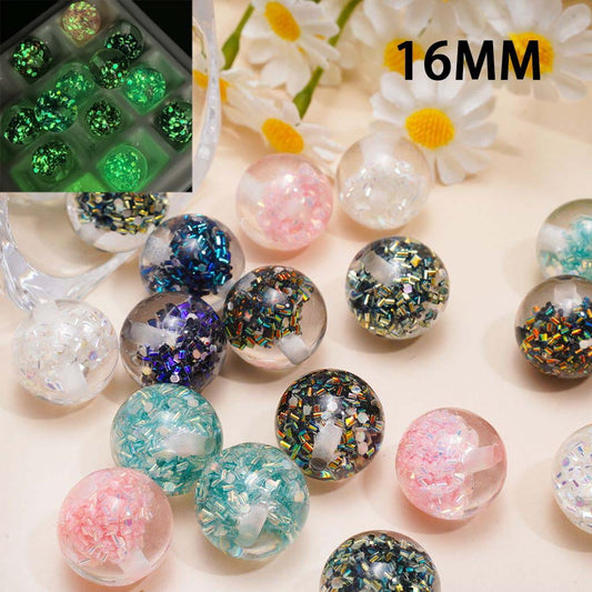 Acrylic Beads Luminous with Confetti Flake Cylinder Embedded Inside Bead, 16MM, Various Color, Random Mix