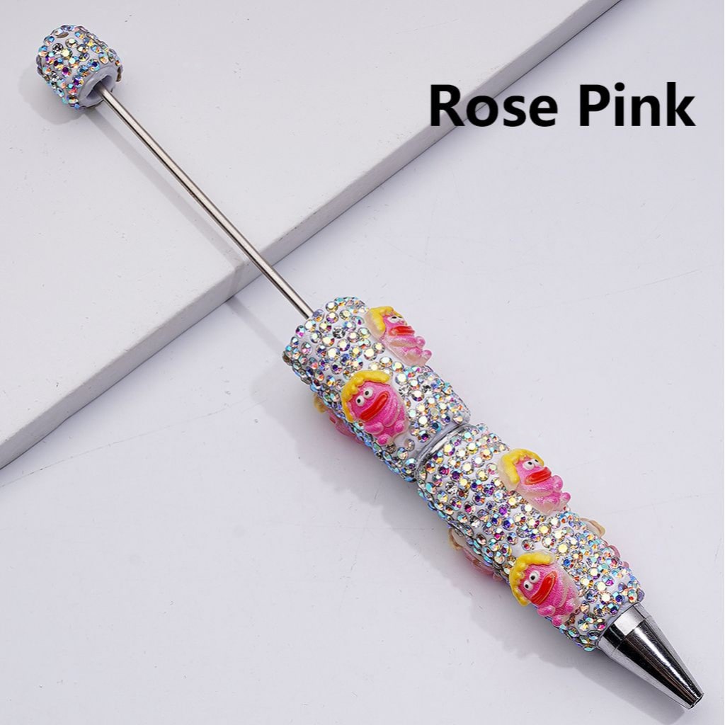 Little Cute Cartoon with Bald Head Sausage Mouth AB Rhinestones Beadable Clay Pens