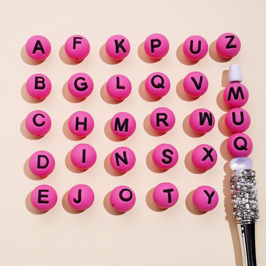 English Letter Round Silicone Beads in Solid Color, 15MM, Random Mix Letters, Please Read the Description