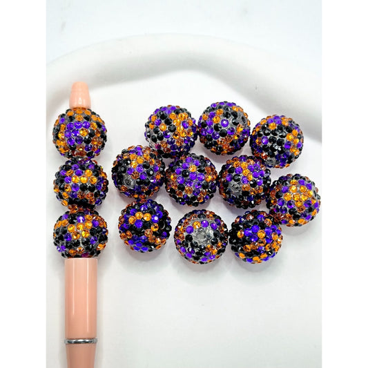 Clear Round Acrylic Beads with Black Purple Orange Rhinestones, 20MM