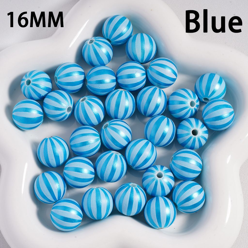 Acrylic Beads Metallic Colors Watermelon Stripes, 16MM