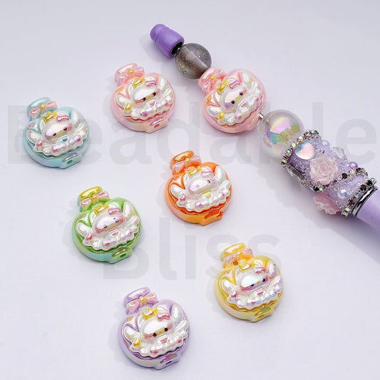 UV Coating Cute HK Kitten Flower Pot Vase Acrylic Beads, Around 21*24MM, Random Mix