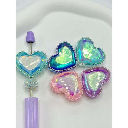 Double Side With One Piece Big Faced Heart  Acrylic Rhinestone Beads Random Mix, 26MM by 31MM