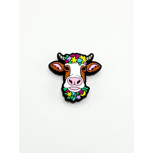 牛、雄牛、OX、牛、花飾り、シリコン製フォーカルビーズ