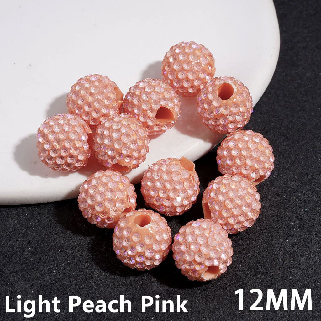 Clay Beads with Dazzling Clear Rhinestones in UV Coated Process, 12MM, Big Hole Beads, Multi-Color (The Hole Diameter is Around 4MM)