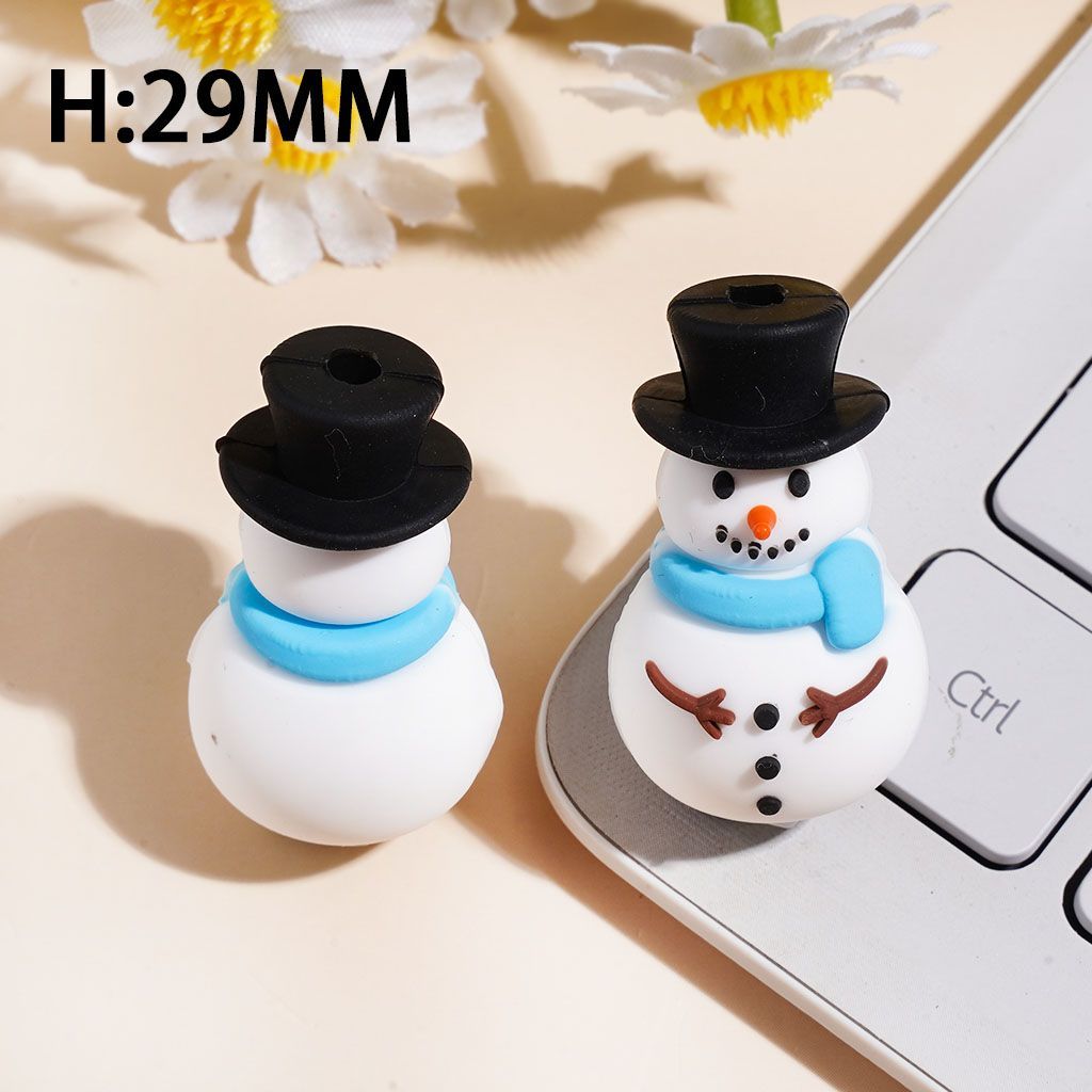 Silicone Focal Beads 3D Cute Snowman with Black Top Hat and Various Colors Scarf