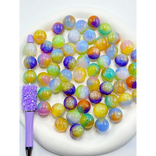 Glittery Trichromatic Round Acrylic Beads, Random Mix, 16MM