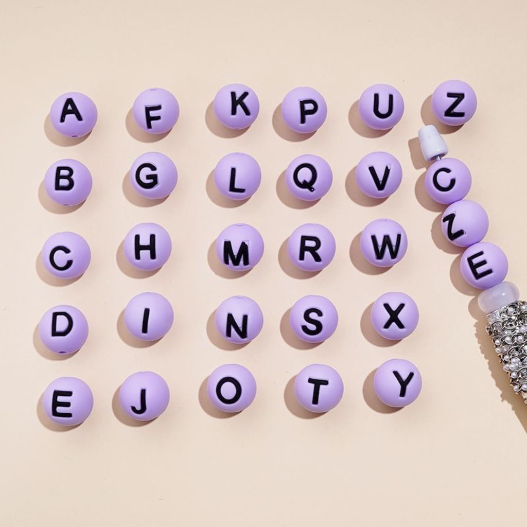 English Letter Round Silicone Beads in Solid Color, 15MM, Random Mix Letters, Please Read the Description