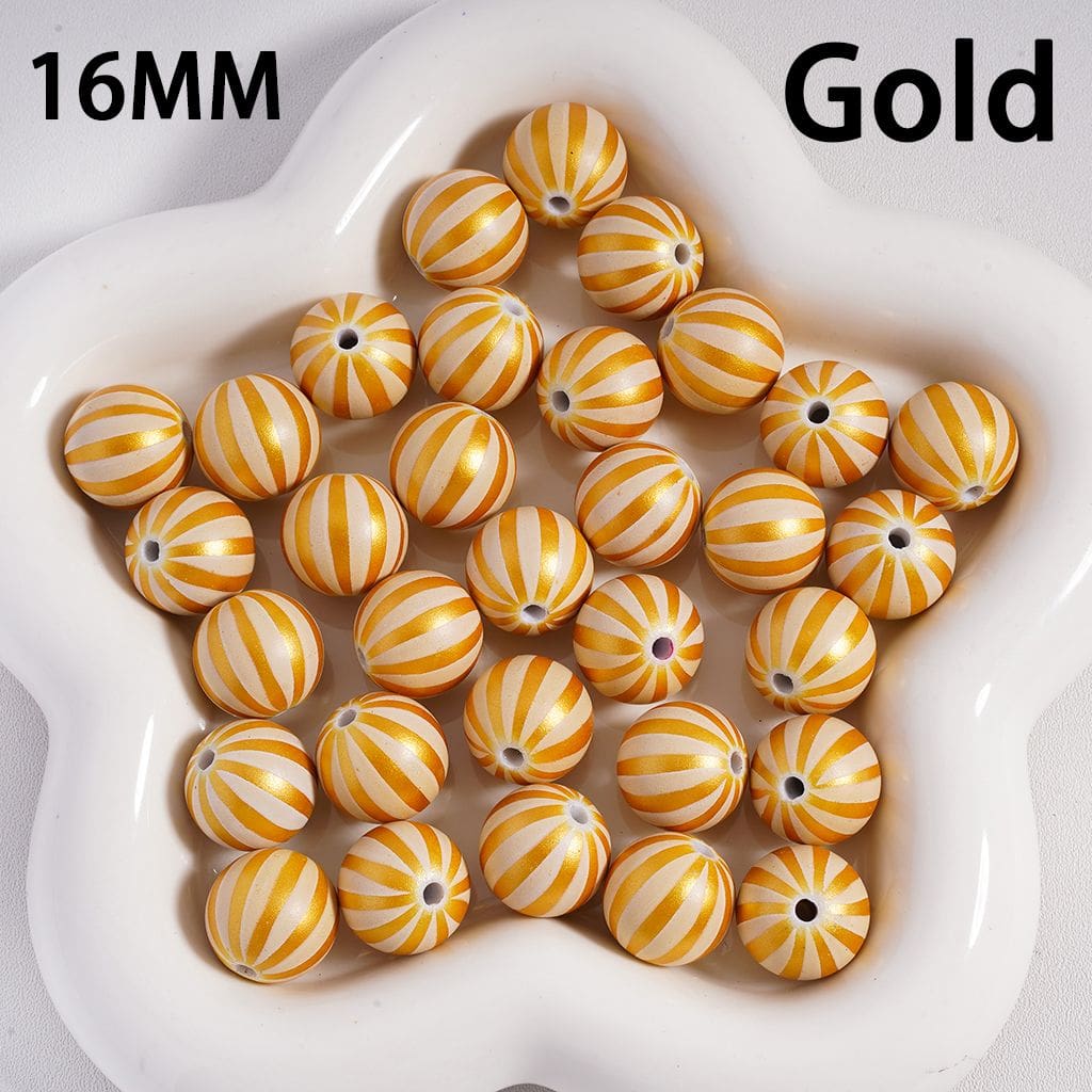 Acrylic Beads Metallic Colors Watermelon Stripes, 16MM