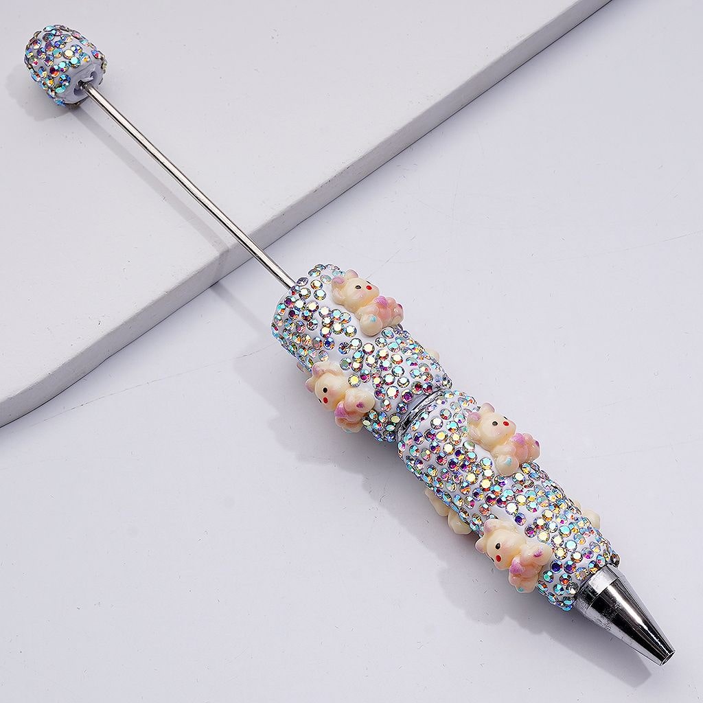 Little Cute Bear Holds Heart AB Rhinestones Beadable Clay Pens