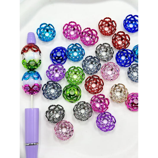Acrylic Flower Bead Caps, Mix of Bead Cages in Solid Colors, Acrylic Material