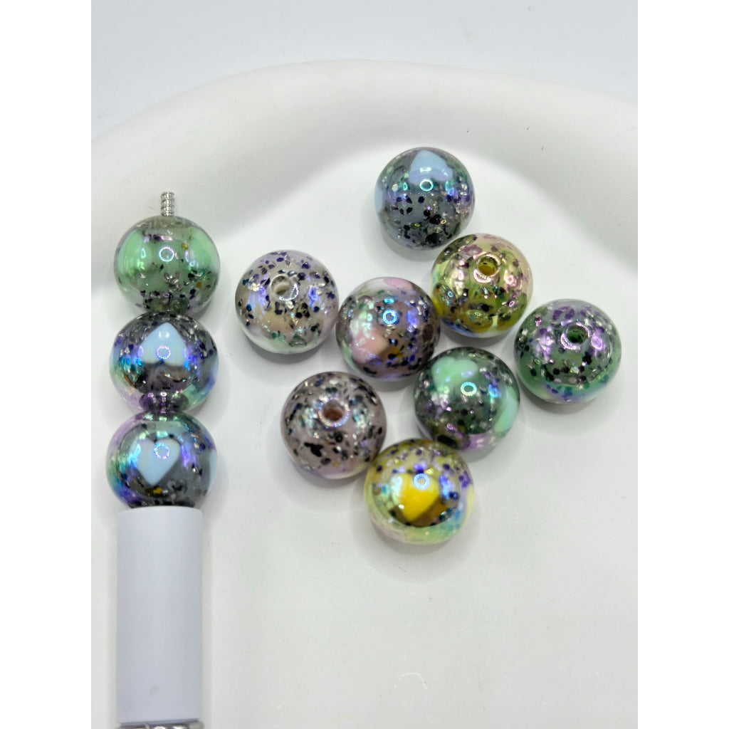 Clear Acrylic Beads with Colorful Heart Patterns and Black Confetti In ...