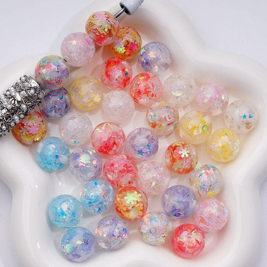Multi-Color Shiny Mini Snowflake Moon Star Heart Butterfly Flakes Clear Round Acrylic Beads, 16MM