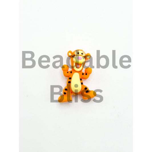 Tiger Beads, 3D Cartoon Tiger, Orange Color Silicone Focal Beads