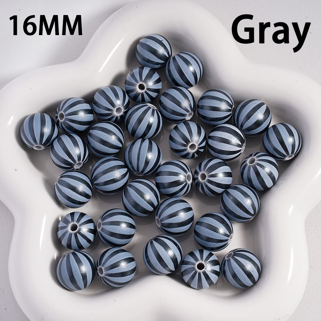 Acrylic Beads Metallic Colors Watermelon Stripes, 16MM