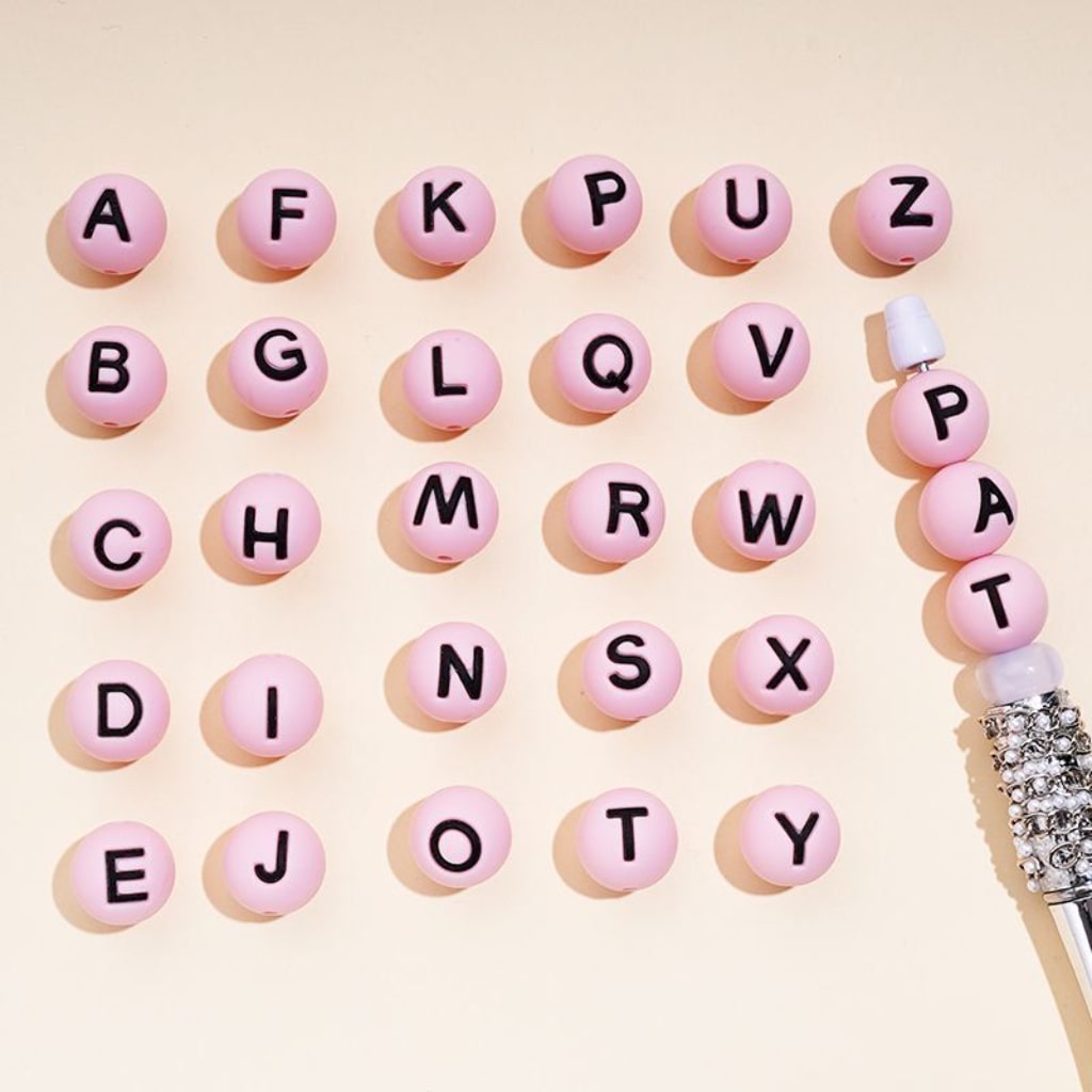 English Letter Round Silicone Beads in Solid Color, 15MM, Random Mix Letters, Please Read the Description