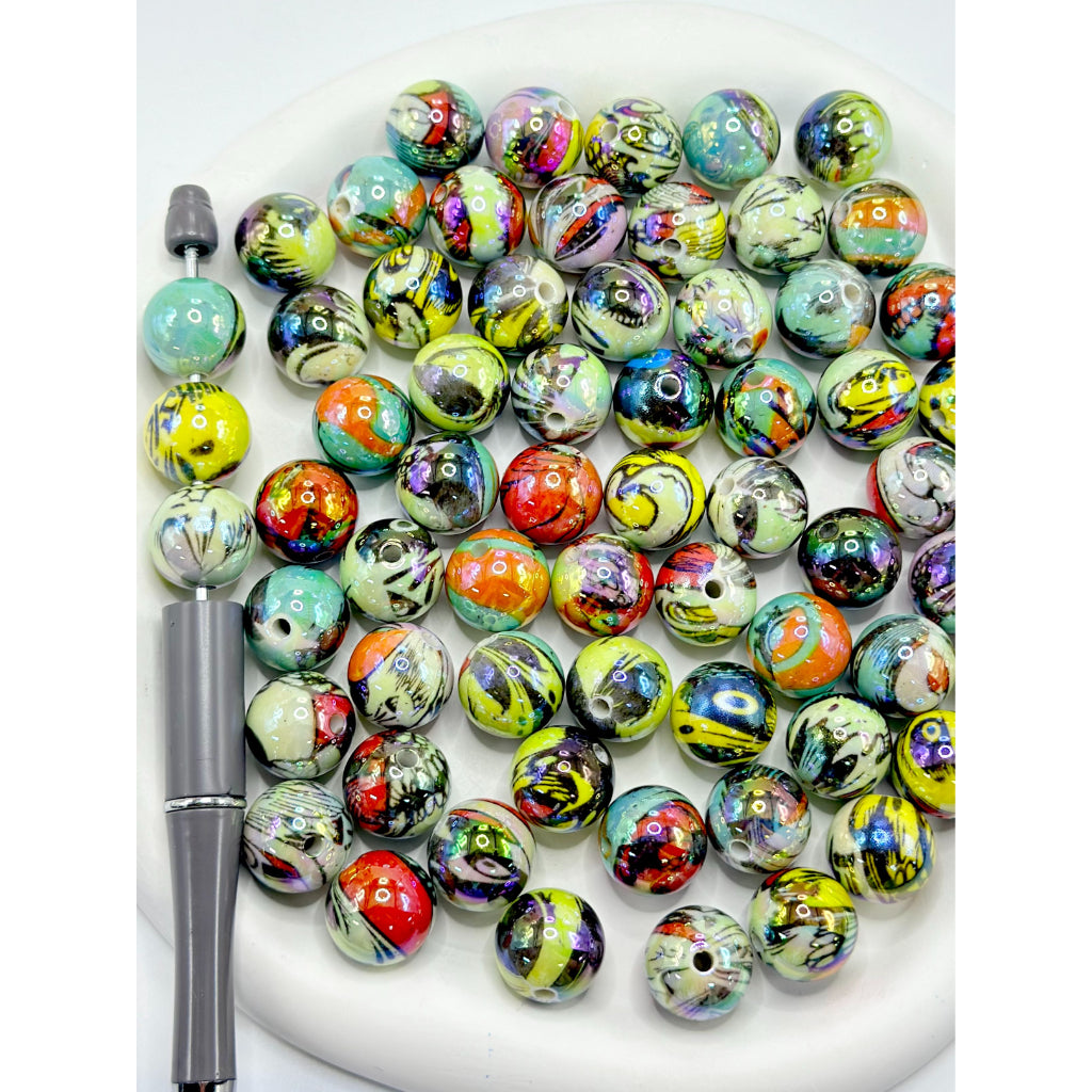 カラフルな抽象デザインアクリルビーズ、ランダムミックス、16MM