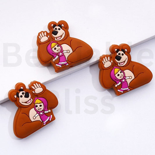 Cute Girl Mash and the Bear Cartoon Silicone Focal Beads