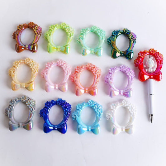 UV Coating Colorful Flower Garland Bowknot Frame Ring Loop Acrylic Beads, Around 60*65MM, Random Mix