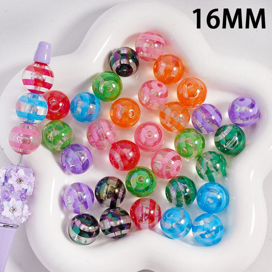 Acrylic Beads Multi-Color Swirl Stripes Clear Color, 16MM (Single Color is available for 200pcs(whole bag) Only)