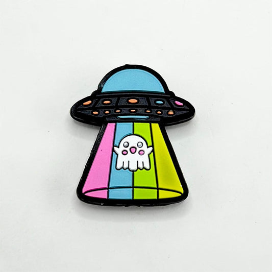 Little Cute Spooky and Rainbow UFO Cartoon Abduction Silicone Focal Beads