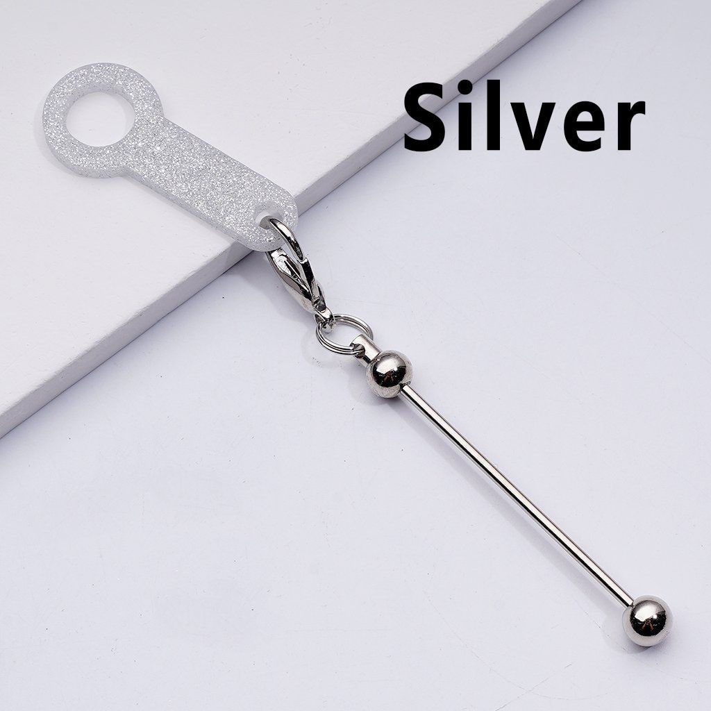 DIY Beadable Metal Bar for Keychain in Solid Color with Carabiner Hook Plastic Long Ring Hoop on Cup's Straw, 116MM