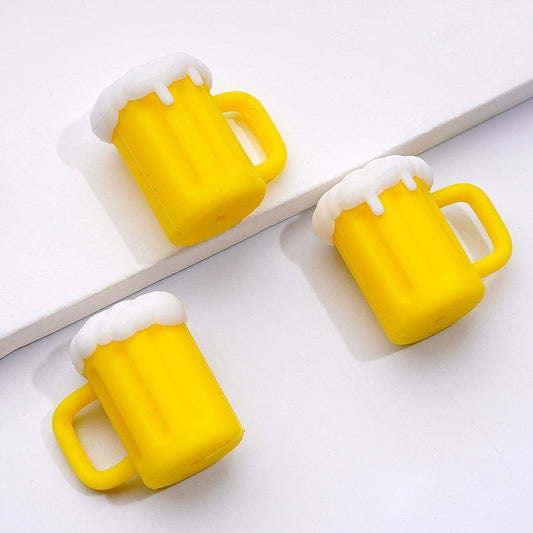 3D Cute Vivid Yellow Beer Bottle Cup Silicone Focal Beads