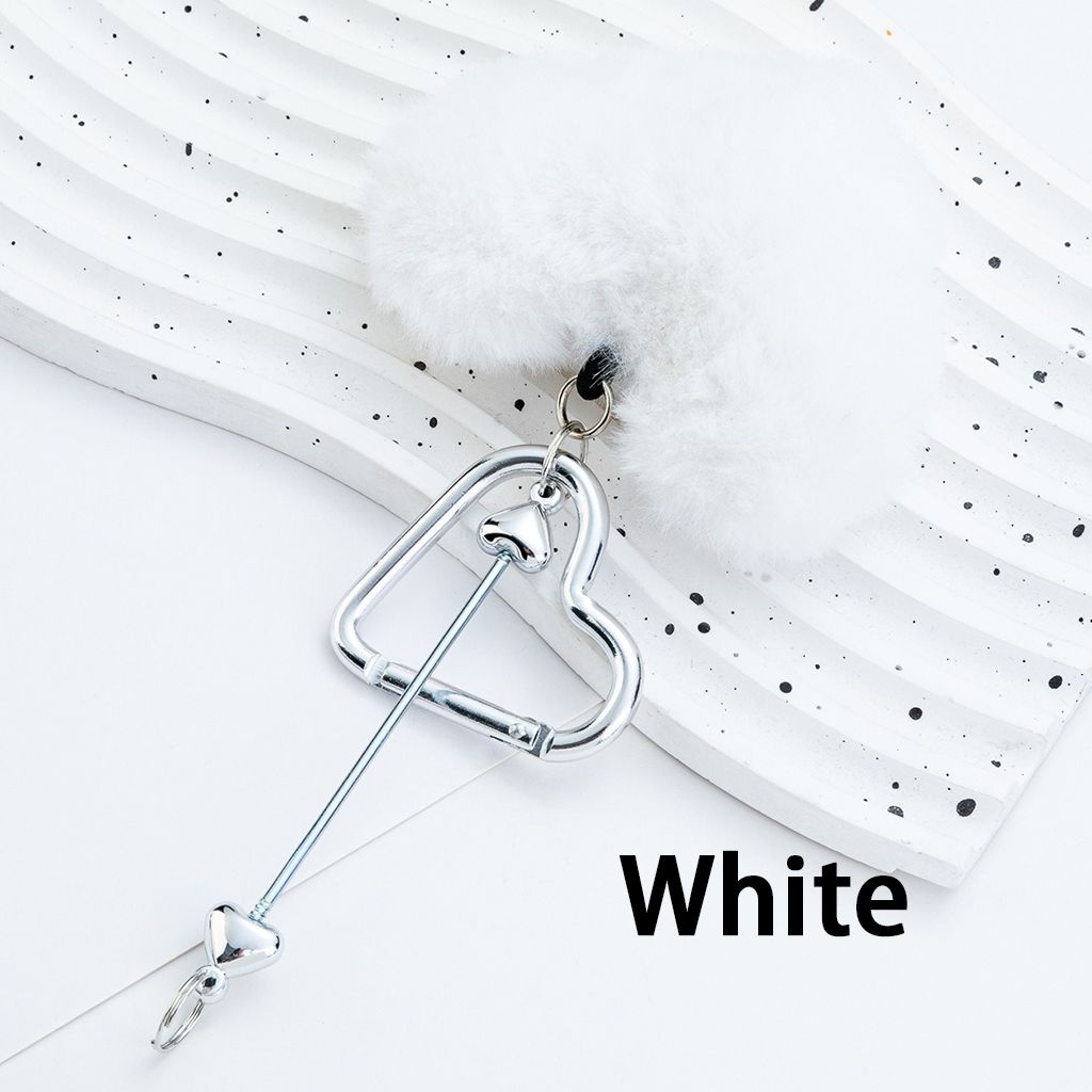 DIY Beadable Metal Heart Shape Keychain with Bar Large Pom Pom Heart , Around 160MM