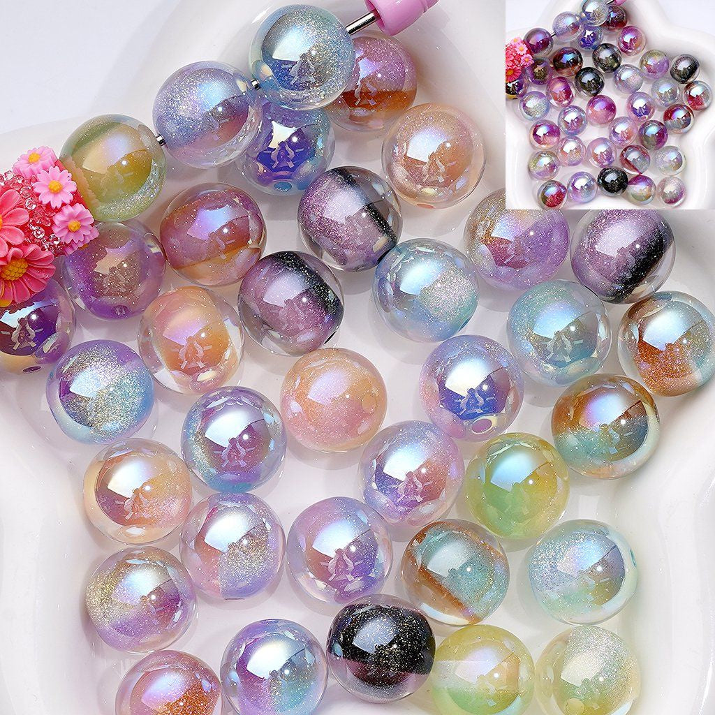 Glossy Shiny Glitter Color Changing Round Acrylic Beads, 16MM