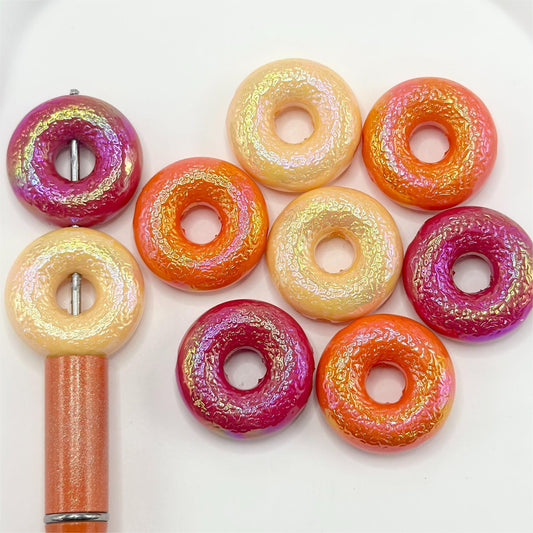UV Coating Effect Doughnut Shape Bumpy Acrylic Beads, Random Mix, 26MM