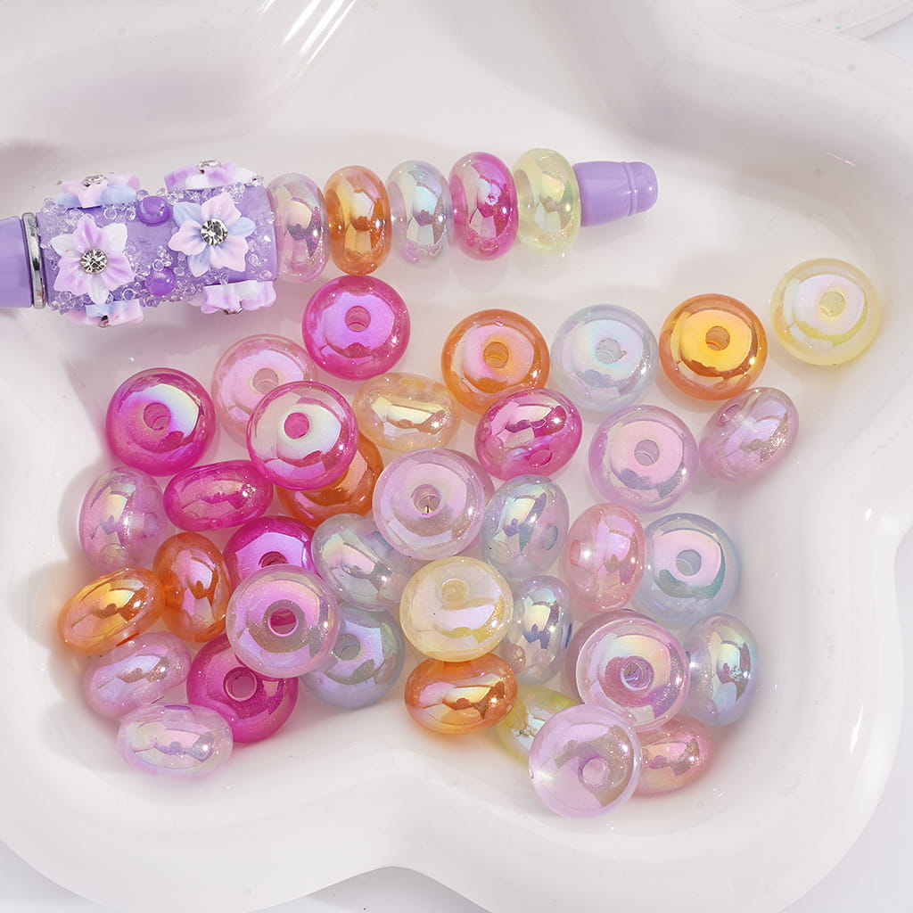 電卓ビーズ、キラキラそろばんビーズ、アクリルビーズ、サイズ8mm×14mm 