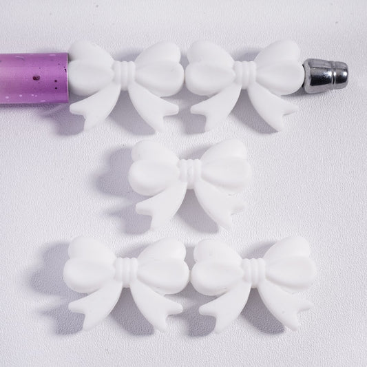 Silicone Focal Beads Cute White Bowtie