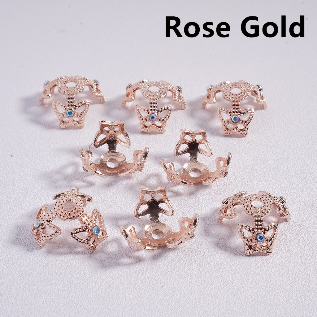 Fancy Bead Cages with Butterfly and AB Rhinestones, Alloy Bead Cap (They Fit 16MM Beads), Multi-Color