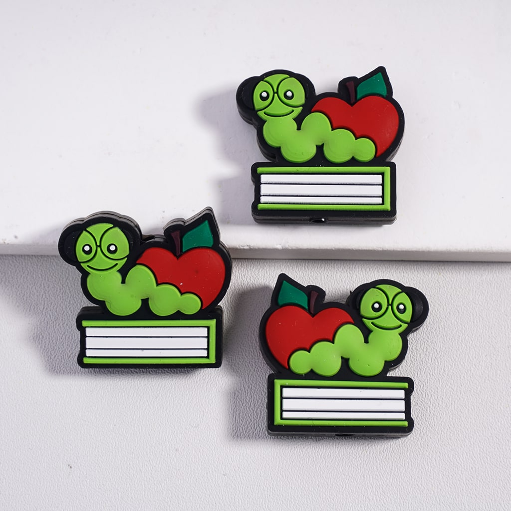 Bookworm Apple Worm Silicone Focal Beads