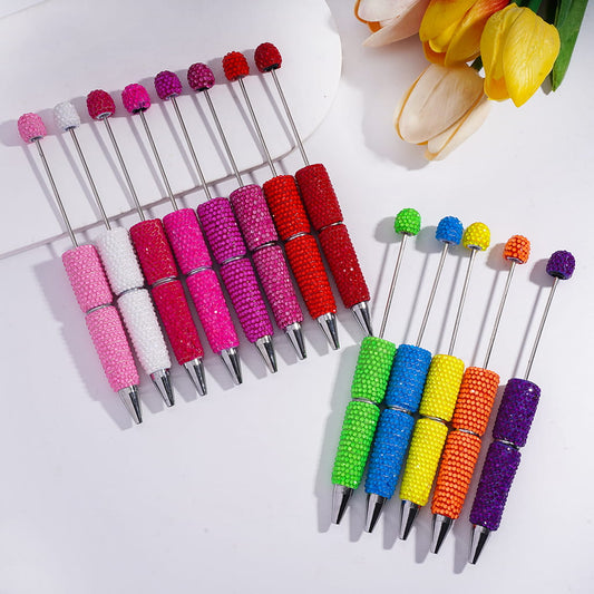 Beadable Clay Pens with Shiny Neon Rhinestones Covered the Entire Pen, Multi-Color