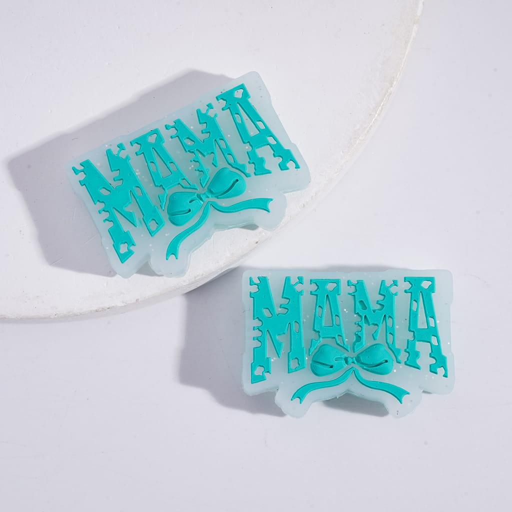 Glittery Mama Mom Mother Bowtie Silicone Focal Beads