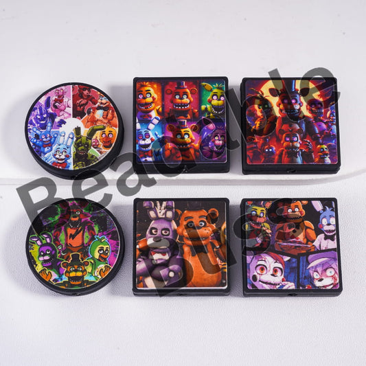 Silicone Focal Beads Horror Adventure Game Series, Flat Round and Square Shape, Random Mix