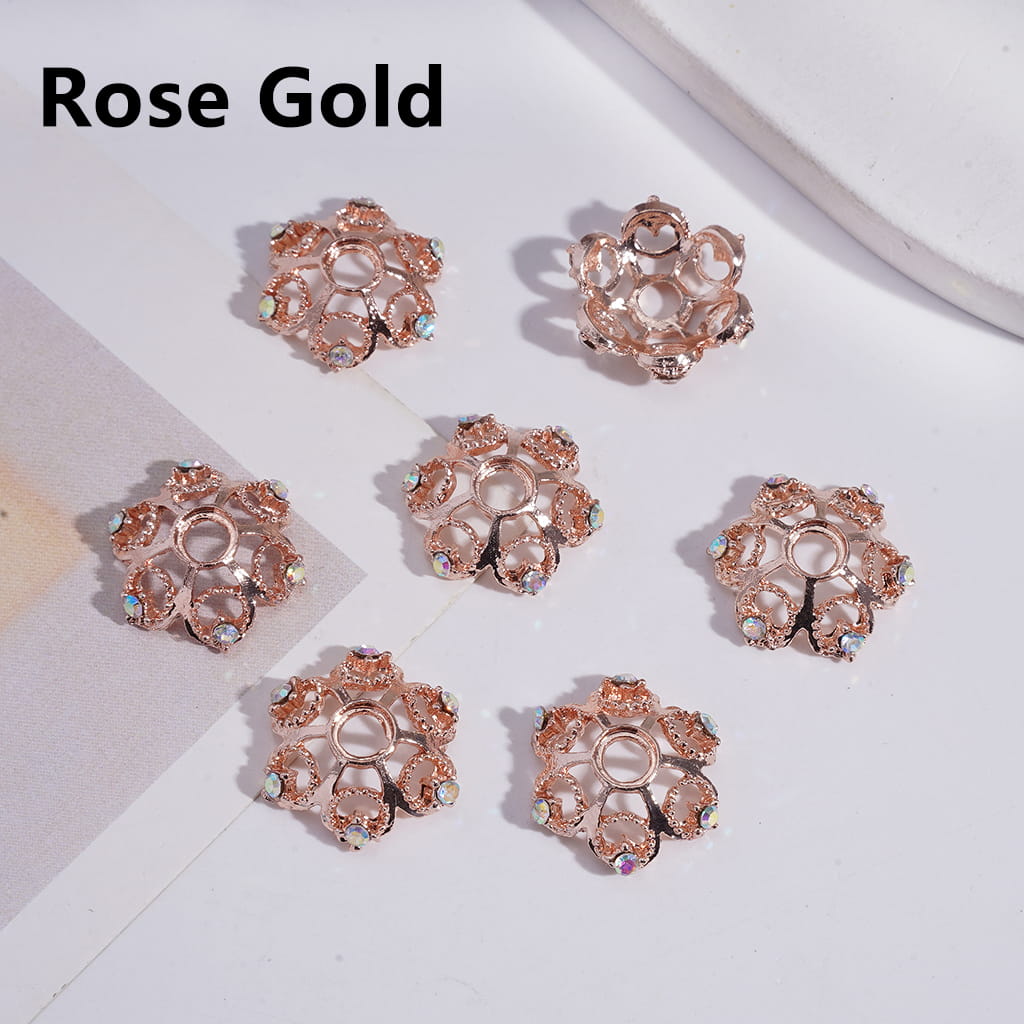 キラキラ輝く蓮の花の形をしたシルバーメタルビーズキャップケージ、ABラインストーン付き、約19MM（16MM、20MMのビーズに使用できます）