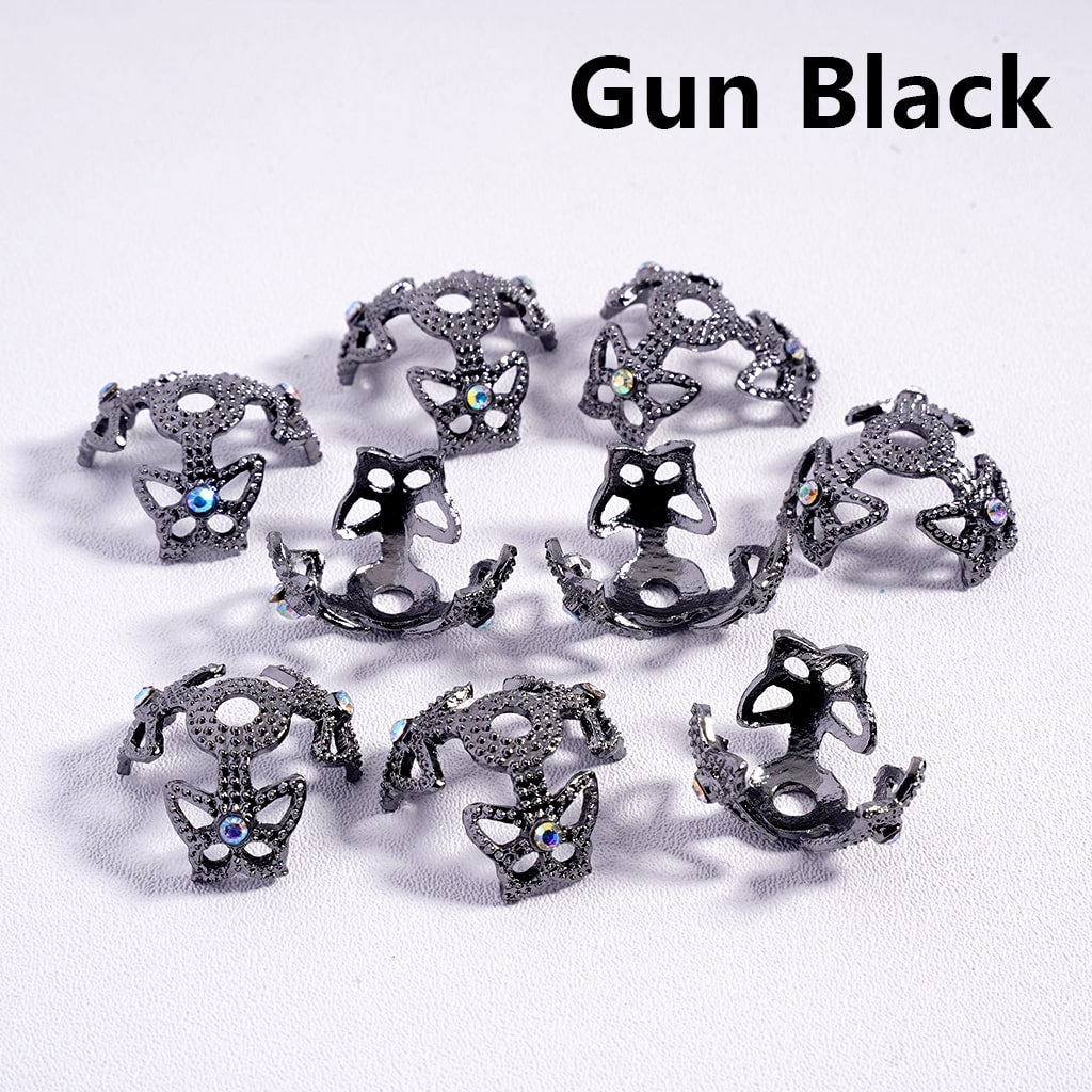 Fancy Bead Cages with Butterfly and AB Rhinestones, Alloy Bead Cap (They Fit 16MM Beads), Multi-Color