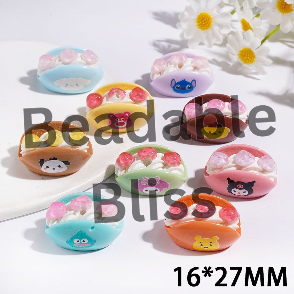 Cream-Filled Cake with Cartoon Characters Acrylic Beads, 16*27MM Random Mix