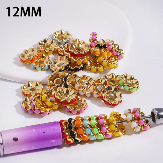 Gold Metal Wavy Shape Spacers with Mini Balls in Solid Color, 12MM, Random Mix