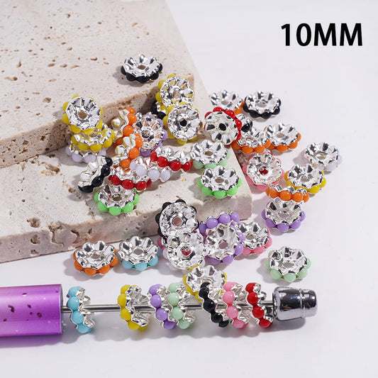 Silver Alloy Spacer Beads Wavy Shape with Solid Macaron Color Mini Balls, 10MM, Small Size, Random Mix