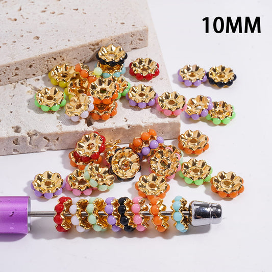 Gold Metal Wavy Shape Spacers with Mini Balls in Solid Color, 10MM, Small Size, Random Mix