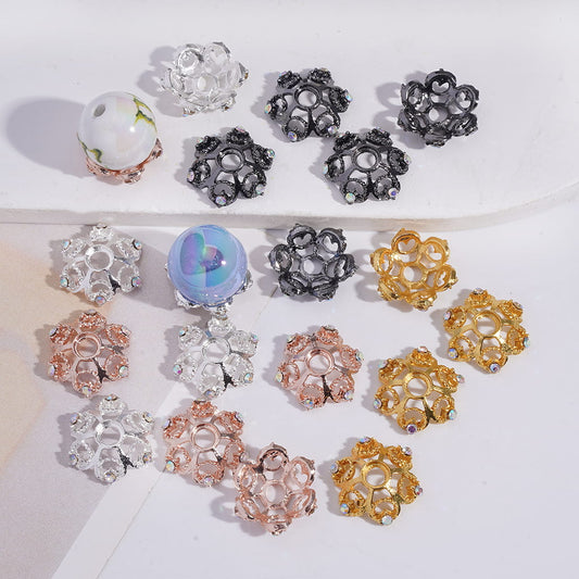 Bling Bling Lotus Flower Shape Multi-Color Metal Bead Caps Cages with AB Rhinestones, Around 19MM (Can be used for 16MM, 20MM Beads)