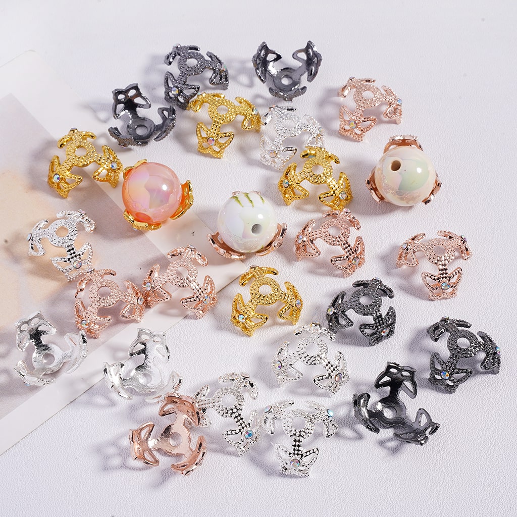 Fancy Bead Cages with Butterfly and AB Rhinestones, Alloy Bead Cap (They Fit 16MM Beads), Multi-Color