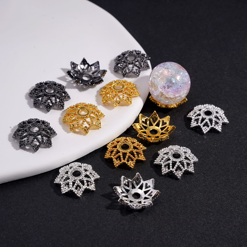 Bead Cages Octagonal Lotus Flower, Alloy Bead Cap, Gold & Silver & Black (They Fit 16MM Beads)