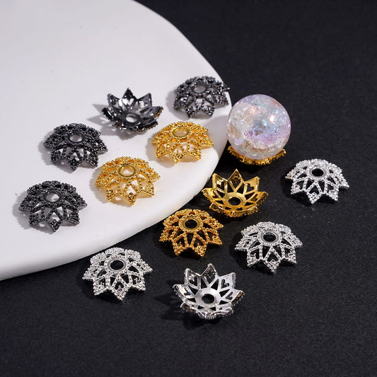 Bead Cages Octagonal Lotus Flower, Alloy Bead Cap, Gold & Silver & Black (They Fit 16MM Beads)