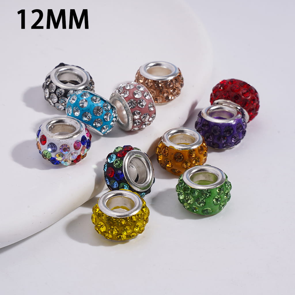 Silver Metal Clay Wheel Beads with Rhinestones, 12MM, Large Hole, Random Mix (The Hole Diameter is Around 5.5MM)