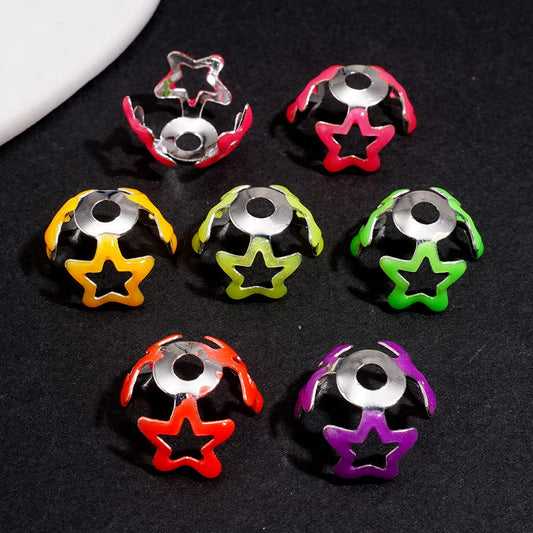 Bead Cages with Neon Pentagram, Alloy Bead Cap in Solid Color, Random Mix (They Fit 16MM Beads)